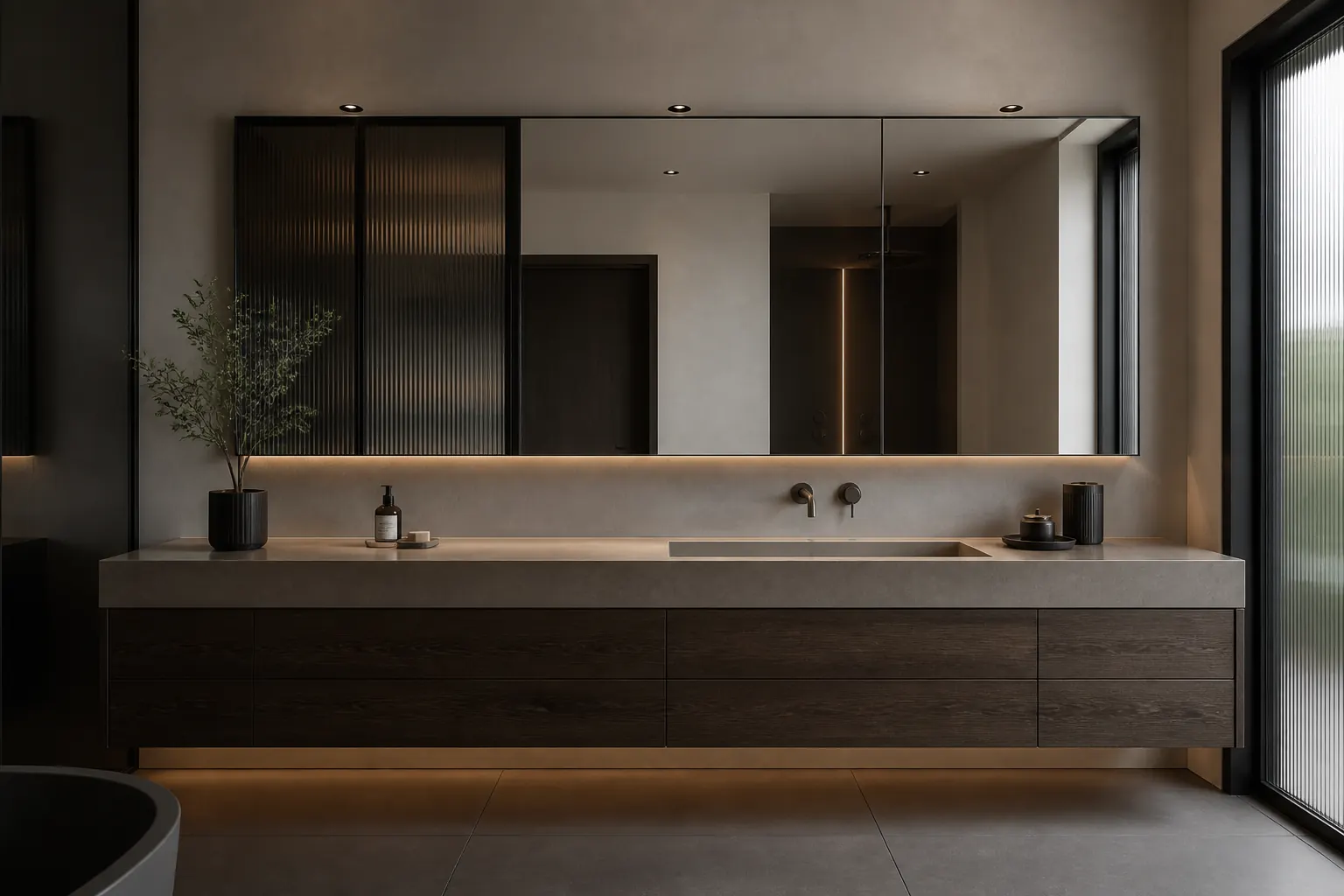Floating bathroom vanity with stone countertop