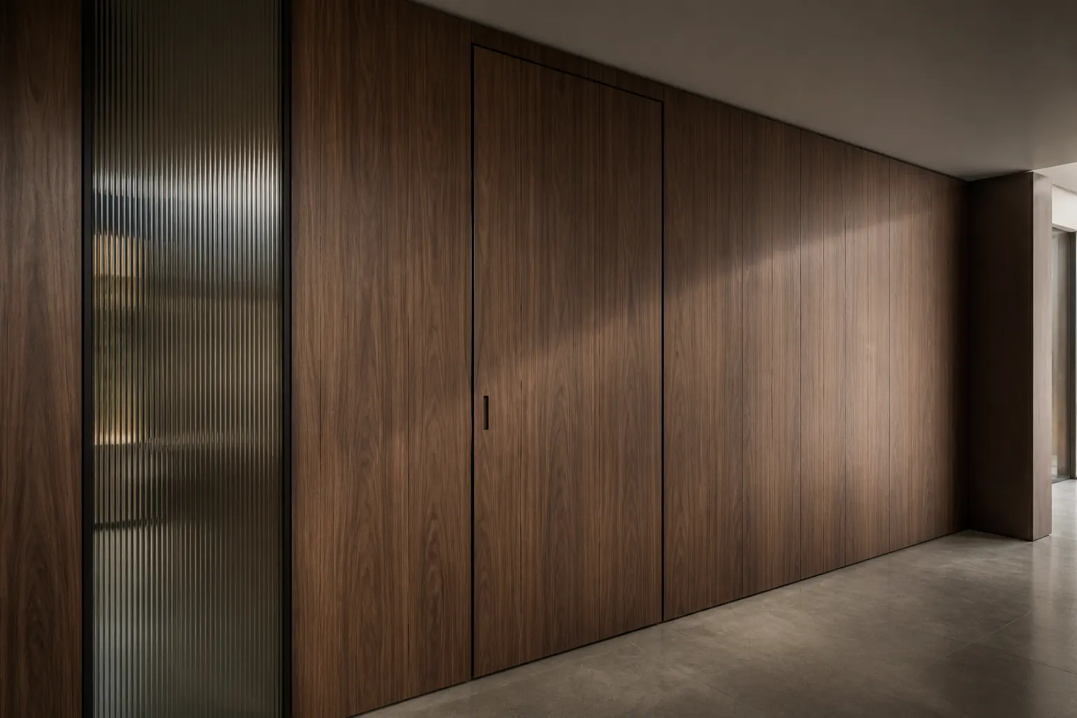 Timber wall panels with integrated flush door