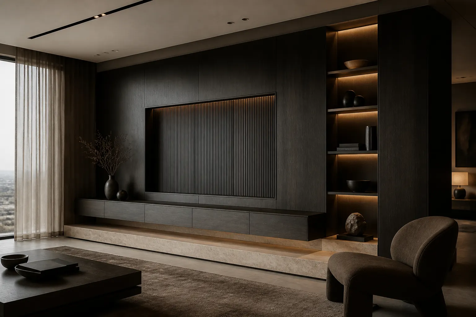 Custom living room media wall and display joinery